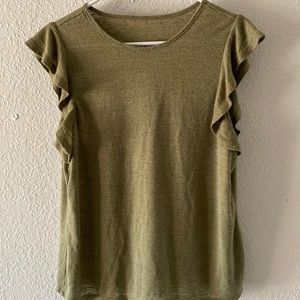 SIze M, cap sleeve, olive green top
